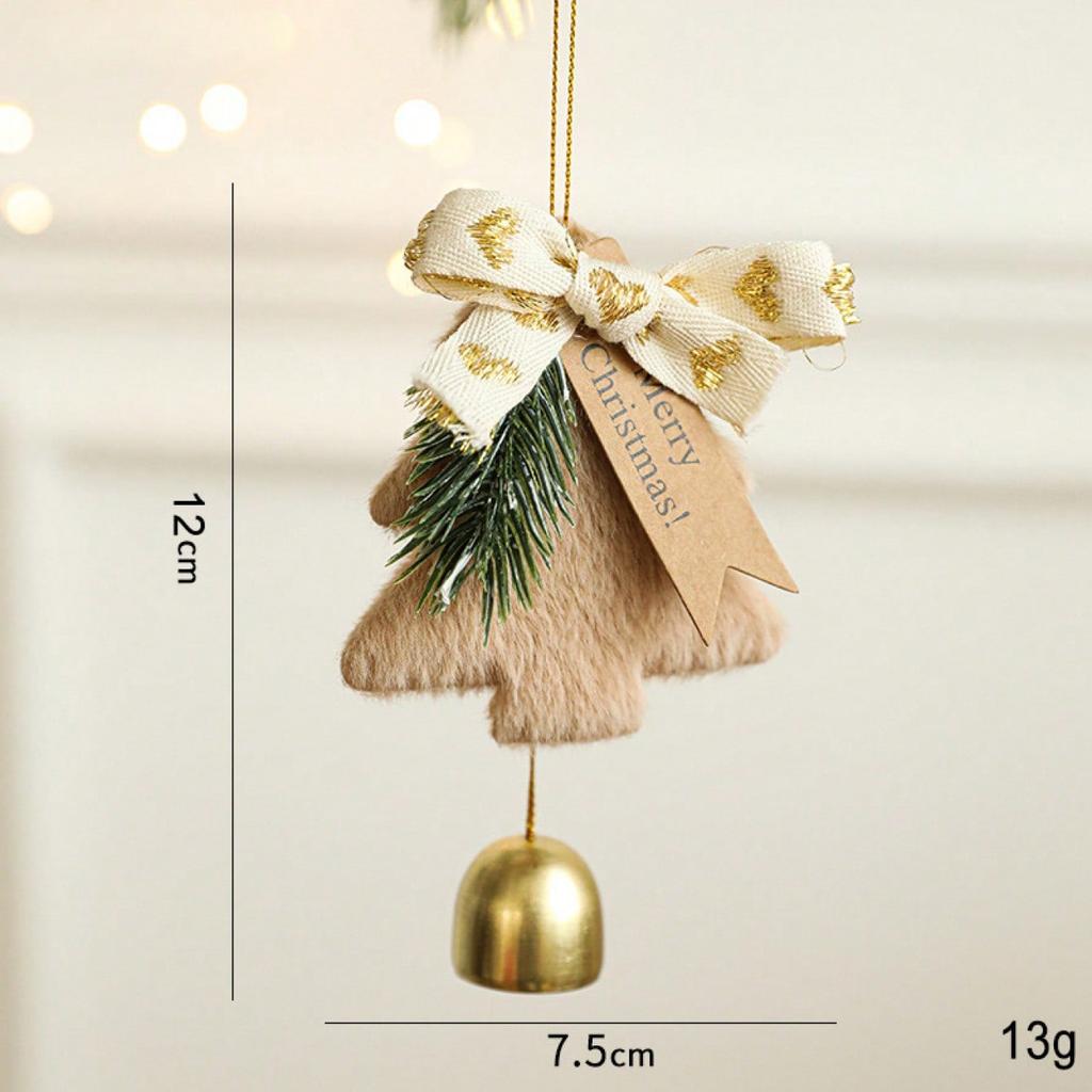 1Pc Fabric Plush Christmas Metal Bell Christmas Tree Pendant Pendants Atmosphere Arrangement Door Hanging Decoration