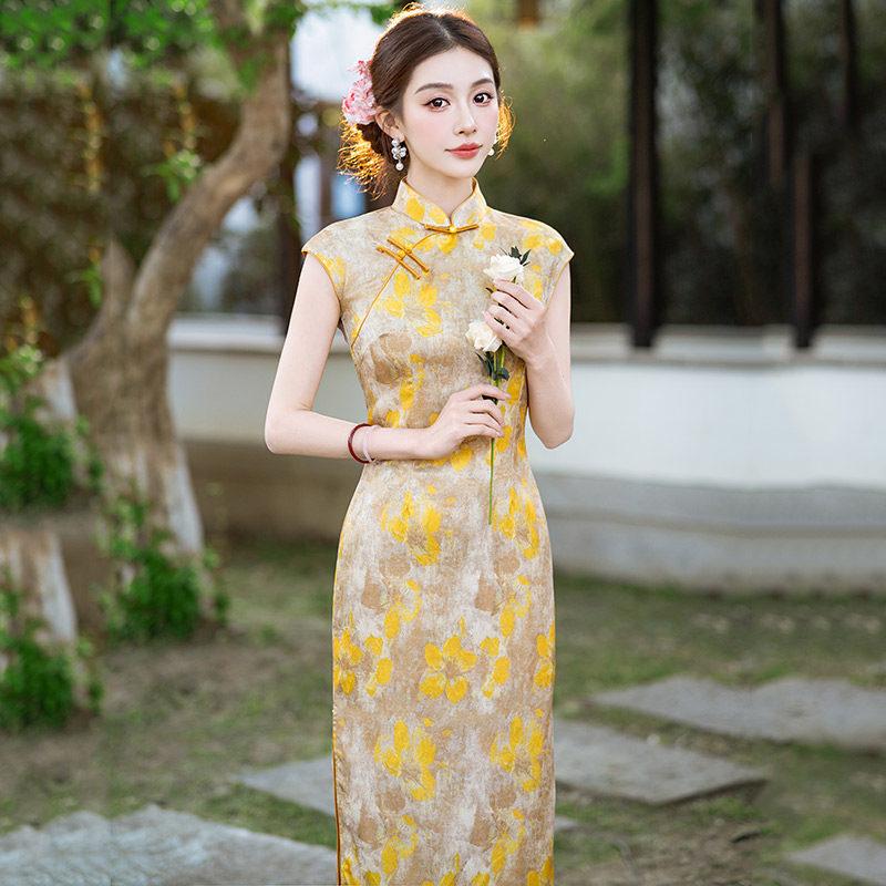 Yellow Sleeveless National Style New Chinese Suzhou Long Cheongsam Improved Young 1011 New Women's Premium Sense