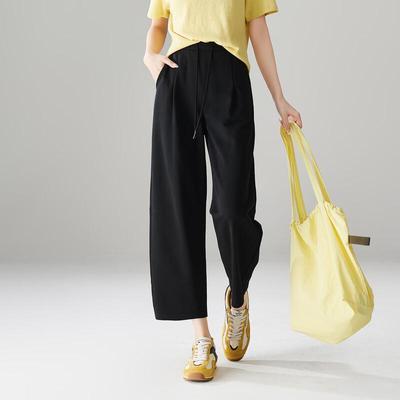 SOFSIL Women's Elastic Waist Wide-Leg Cropped Casual Pants