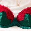 Festliches Spitze Grün & Rot Dessous-Set: BH & String für Damen