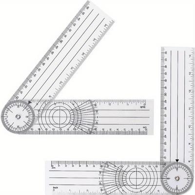 1 Stück Gelenkwinkelmesslineal Messwerkzeug Multifunktionales PVC-Winkelmesslineal, Geeignet für Künstler Studenten Leicht ablesbar 180° Doppeltes Zoll/CM-Lineal