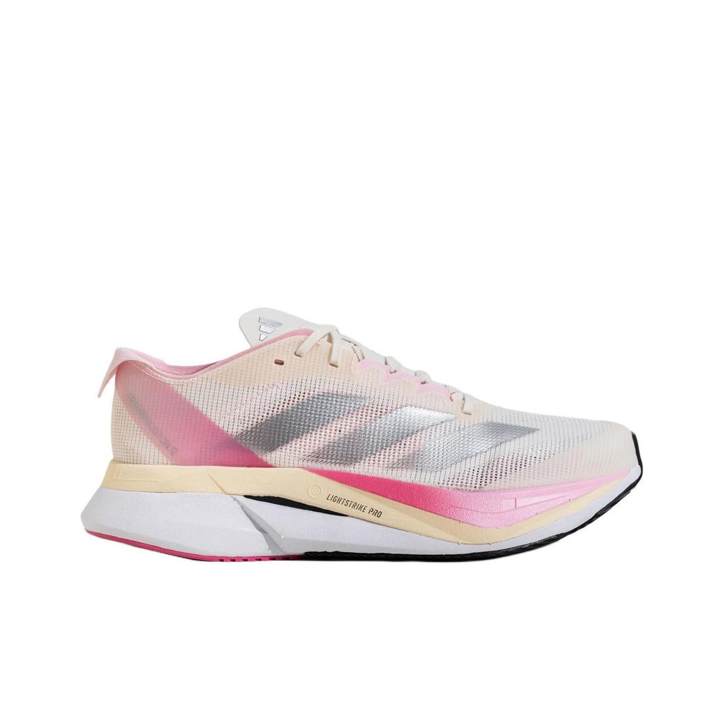 adidas Adizero Boston 12 Kreideweiß Klares Pink Unisex Sneaker Creme Silber-Metallic JQ8673