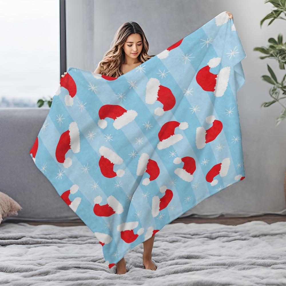 Soft Christmas Throw Blanket Reindeer Santa Claus Holiday Flannel Bedspread Cozy Home Decor Gift Festive Winter Warm Decorative