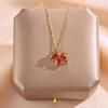 New Golden Red Zircon Maple Leaf Earrings Rings Bracelets Necklaces Women's Trendy Temperament High-end Retro Unique Jewelry