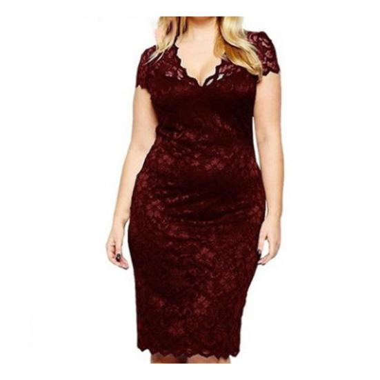 

Женское платье с V-образным вырезом, коротким рукавом, вышивкой, крючком, кружевом, большого размера, вечернее M вино красного