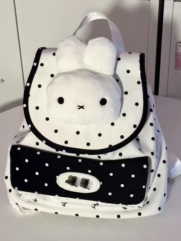 Schoolbag Cute Cartoon Rabbit Black and White Contrasting Color Backpack Casual Going Polka Dot Backpack Casual Travel Polka Dot Backpack