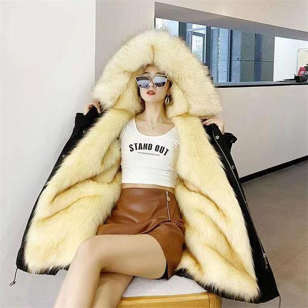 Women's imitation fur medium and long removable imitation fox fur liner fur integrated thickened large size new coat