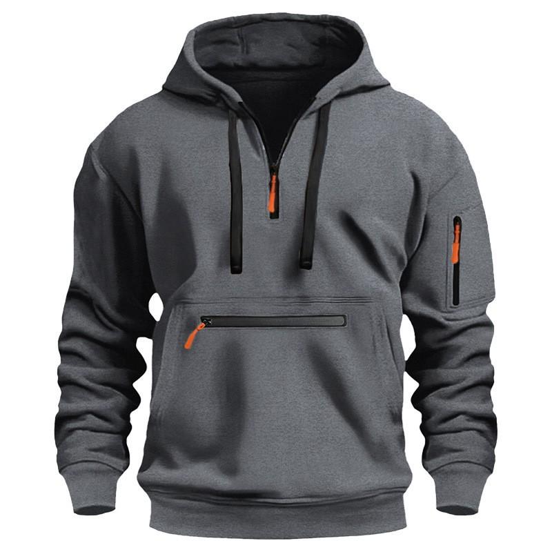 Herren Übergroßer Kapuzen-Reißverschluss-Sweatshirt Winter Warm Fleecegefüttert Lässiger Pullover Erwachsene