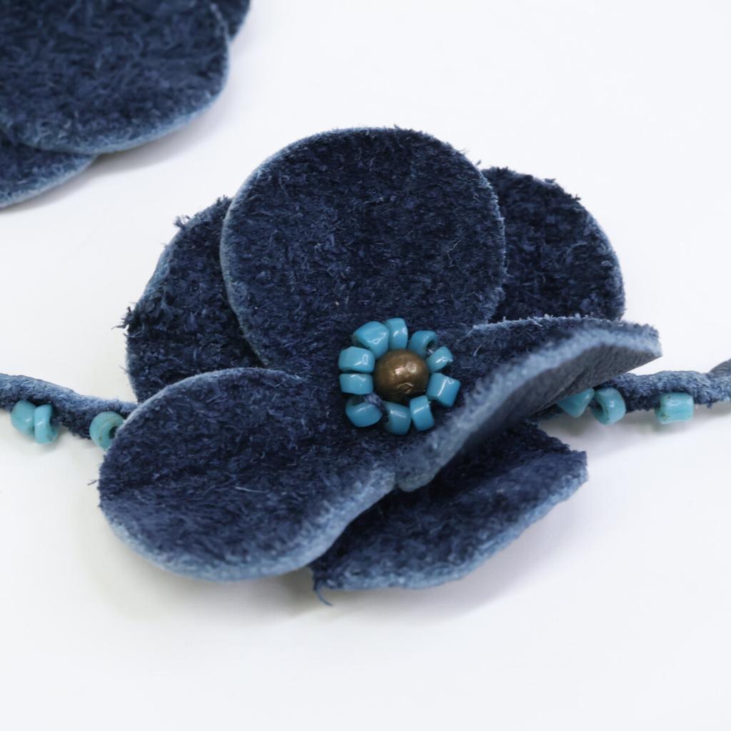 45R 71290134 Leather Pansy Beads/Leather Cord Necklace Indigo blueUsed