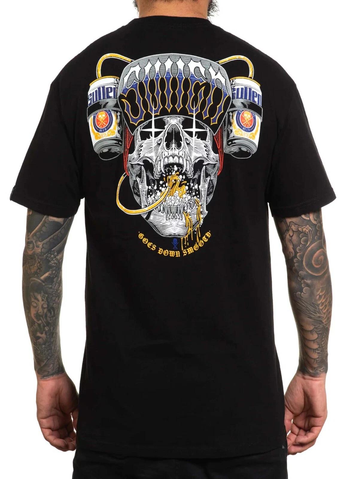 

Sullen Men s Fear No Beer Short Sleeve Standard T-shirt Tattoo Style Skull Tee XL