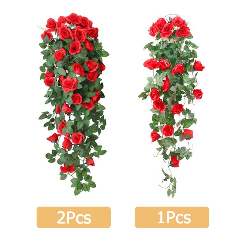 Artificial Flower Rattan Fake Plant Vine Decoration Wall Hanging Roses Flowers for Home Wed Party Interior Outdoor Decoration
