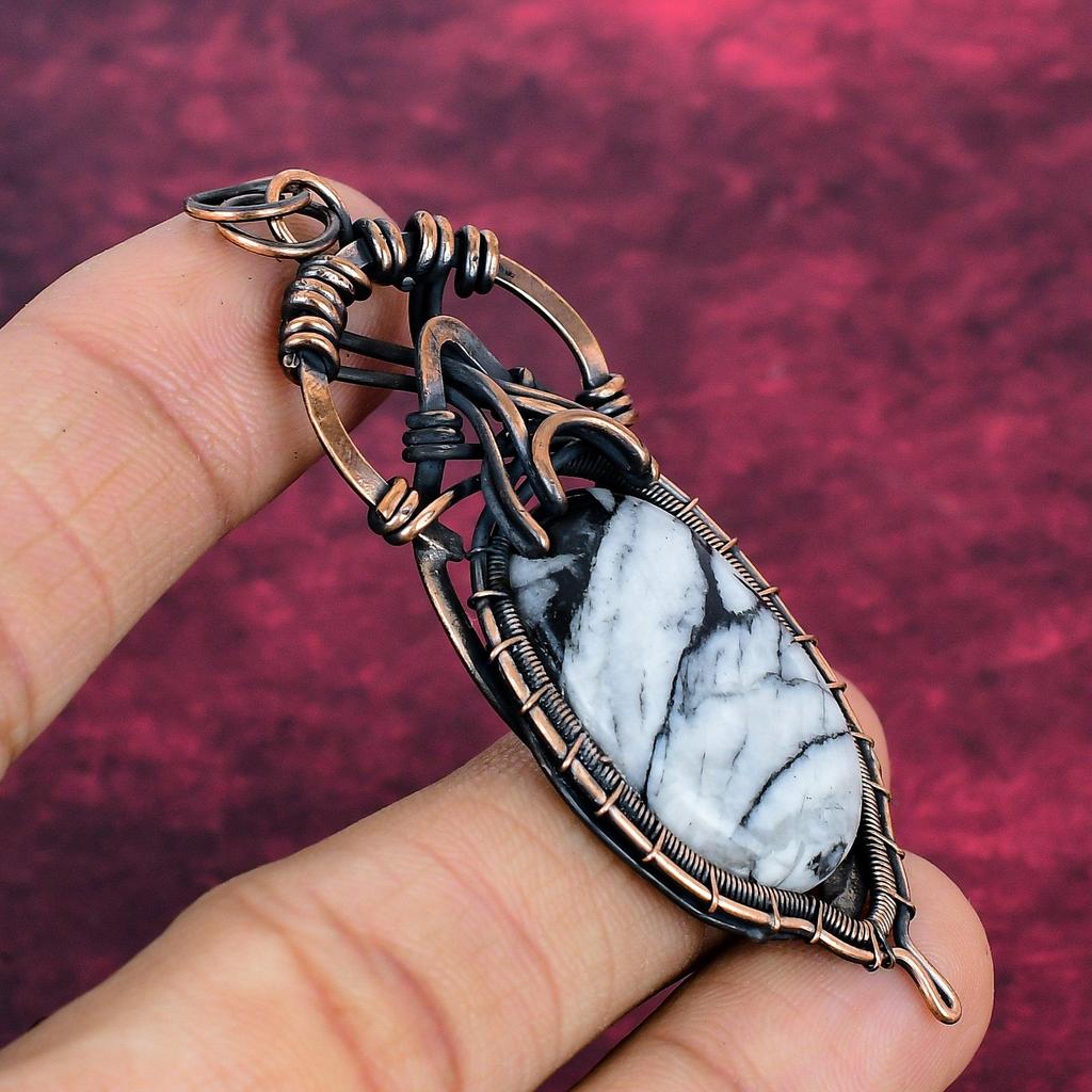 Pinolith Jasper Gemstone Pendant Copper Wire Wrapped Pendant Handmade Jewelry
