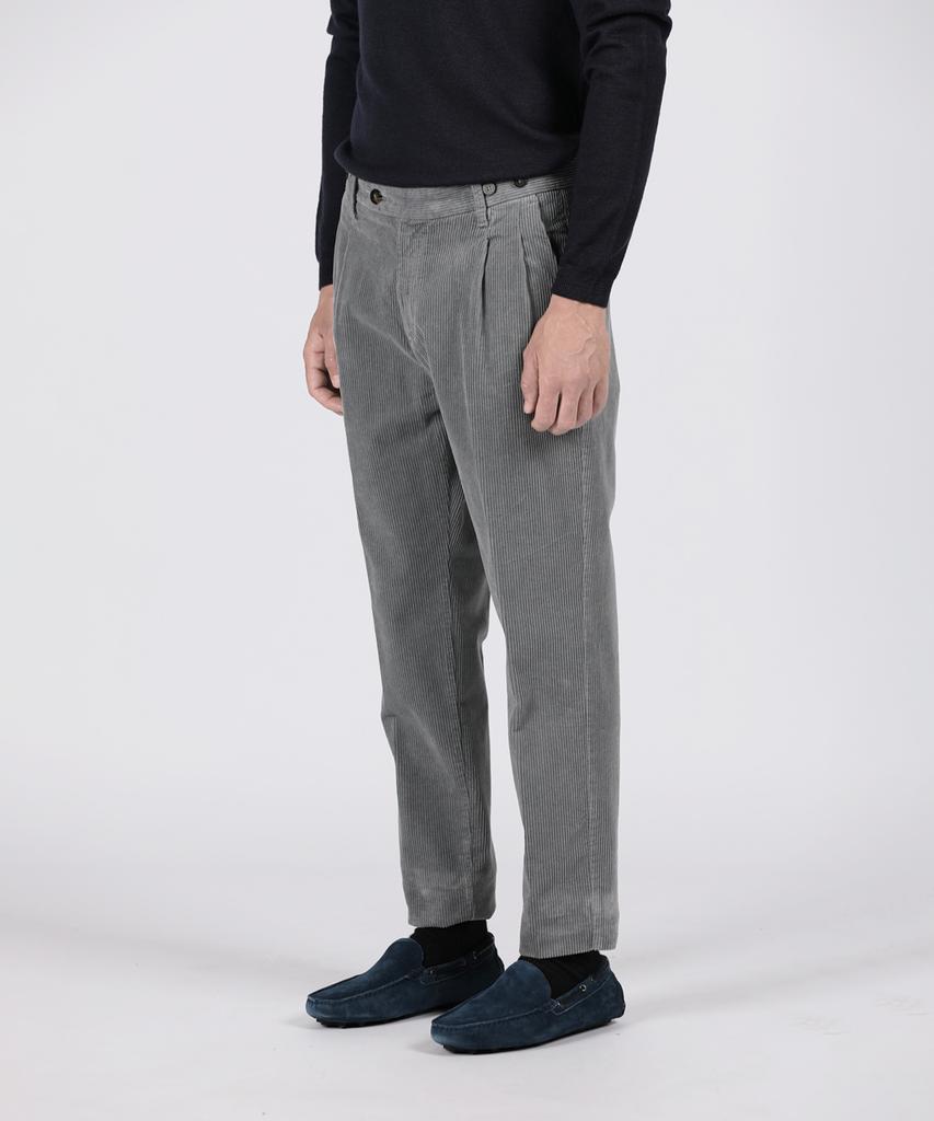 PANICALE Grey Classic Single-Pleat Corduroy Pants