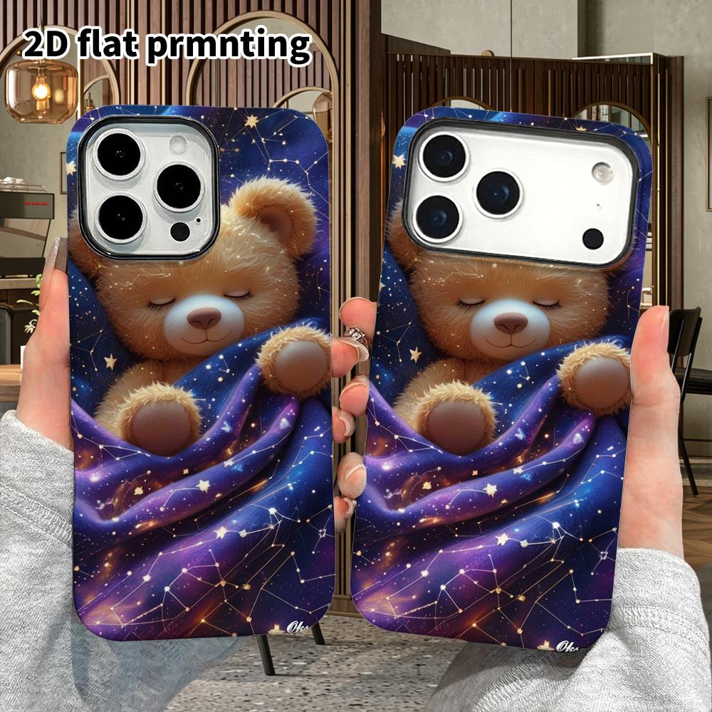 Phone Case: 2D Flat Design Suitable for iPhone 18 17 16 15 14 13 Pro Film Protective Case, Couple Style, Sleeping Brown Bear, Christmas and Halloween 