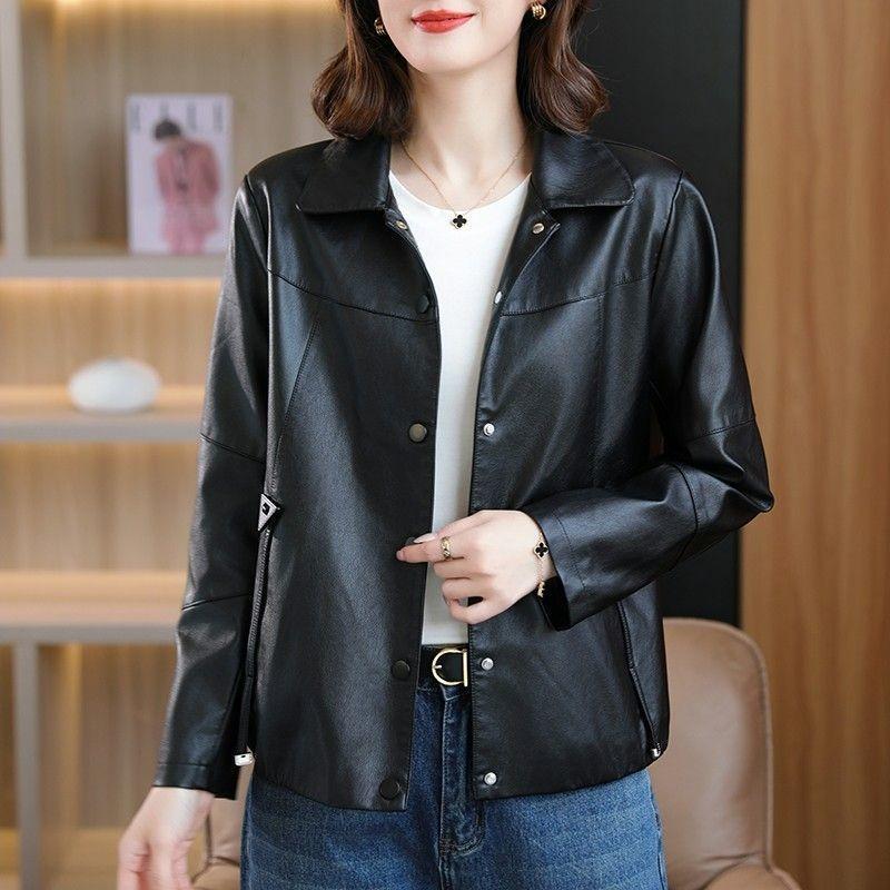 Leather jacket women's autumn new short small age-reducing fashion spring and autumn leather jacket