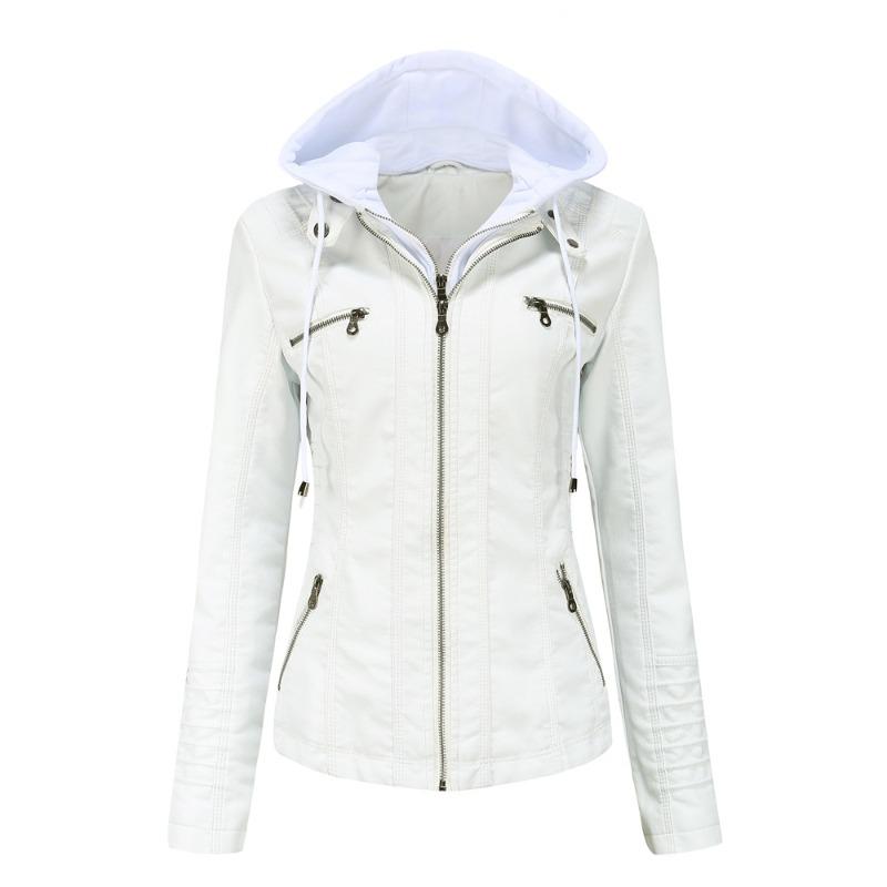 Hooded Leather Jacket Two-piece Removable Leather Jacket Women's Jacket Women's Washed Leather