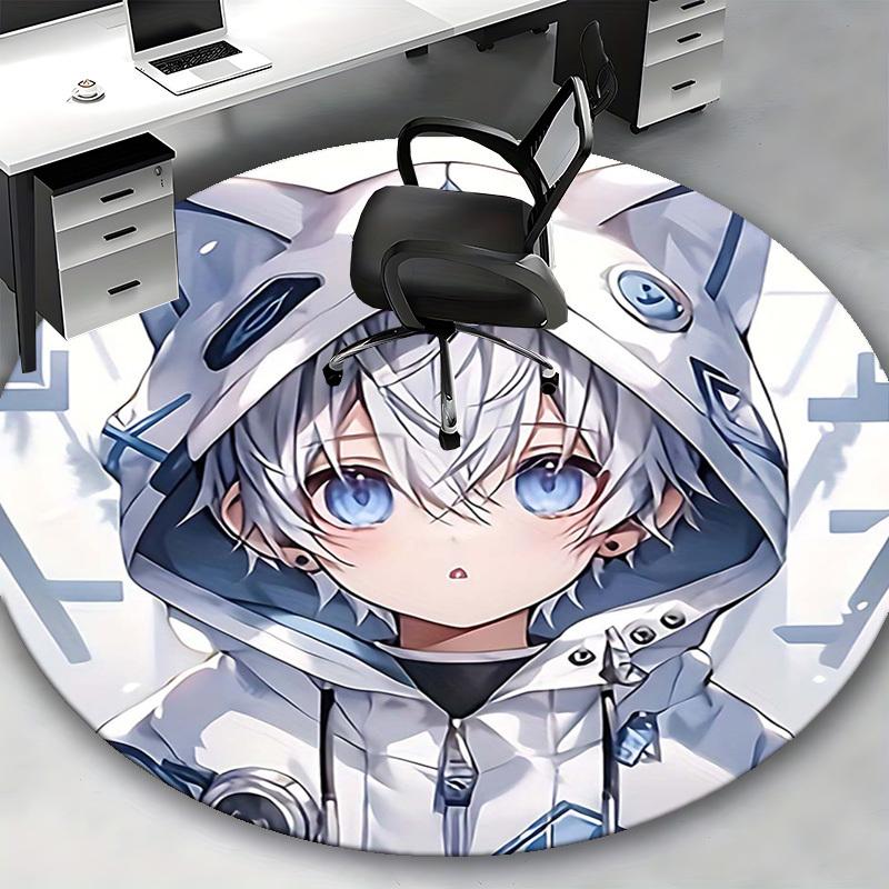 1pc Anime Design Round Carpet for Office Chair Mat, Non Slip Rug Home Decor, Living Room, Bedroom