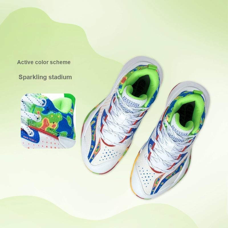 Li Ning Pioneer Primary 3.0 Comfortable Durable Breathable Mid-Top Kids Basketball Shoes Kids Basketball Shoes White Blue Red YKBT006-5