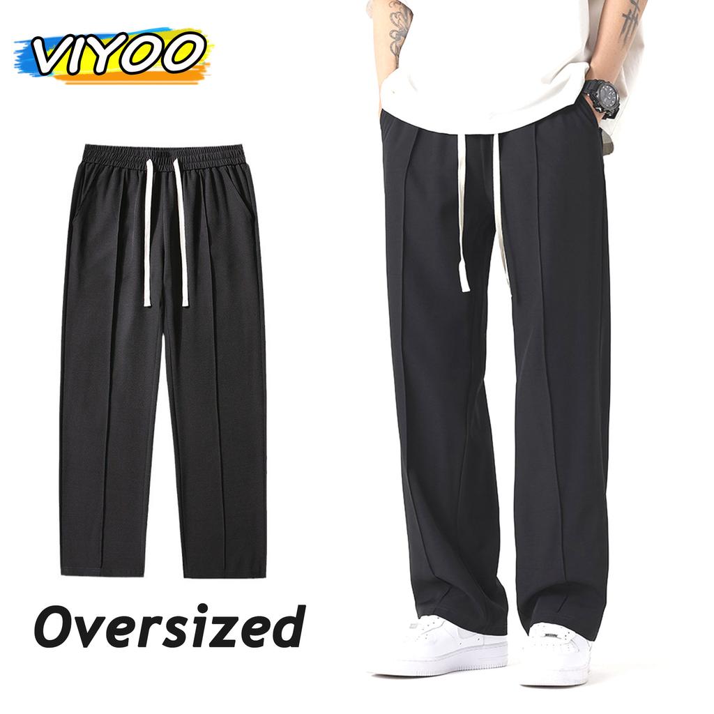 Japan Men's Summer Oversized Drawstring Suit Pants Y2K Straight Trousers Casual Baggy Wide Leg Jogger Pants Streetwear Overalls Sweatpants For Man
