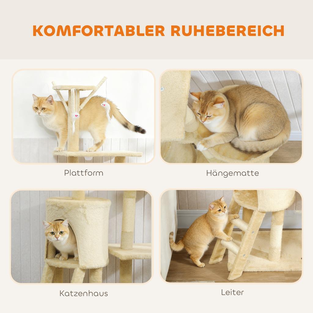 Multi-Level Cat Tower, 134cm Cat Tree with Condo and Sisal Scratching Posts for Indoor Kittens, Beige