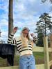 Retro Striped Polo Collar Wool Sweater for Women - Loose, Versatile Lapel Knitwear for Autumn