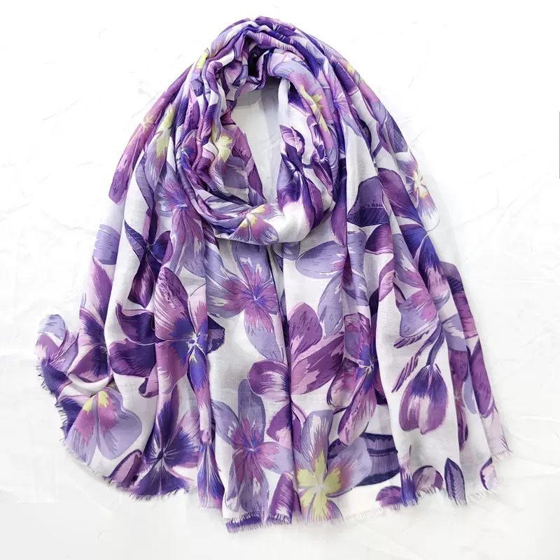 Colorful Floral Ethnic Silk Scarf: Large Sun Protection Shawl for Travel & Vacation