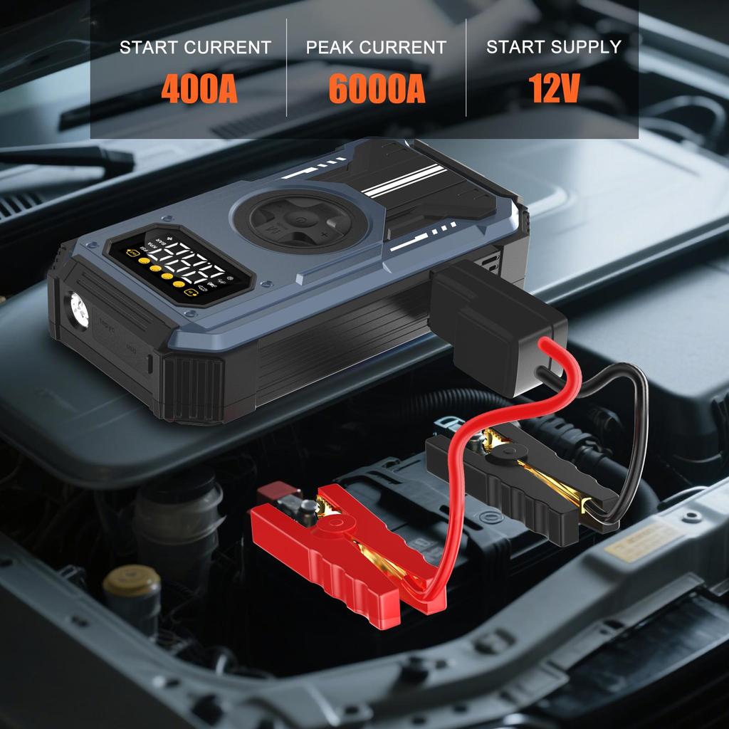 Car Jump Starter Booster Power Bank Battery Charger With 150PSI Air Compressor Eigotrav PD-270 12V 6000A 12000mAh