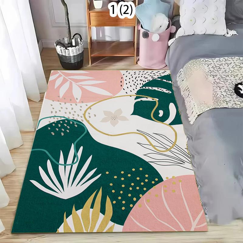 Nordic Fluffy Soft Bedroom Carpet Tropical Plants Kids Room Bedside Rug Non-Slip Floor Mat Living Room Decoration Long Area Rug