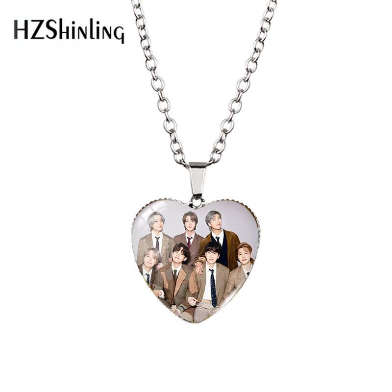 Stunning Heart-shaped Bts Necklace With Colorful Gemstones For Fashion Enthusiasts