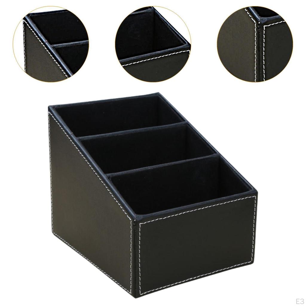 Desk Organizer Remote Control Holder Organization PU Leather Cosmetic Desktop Storage