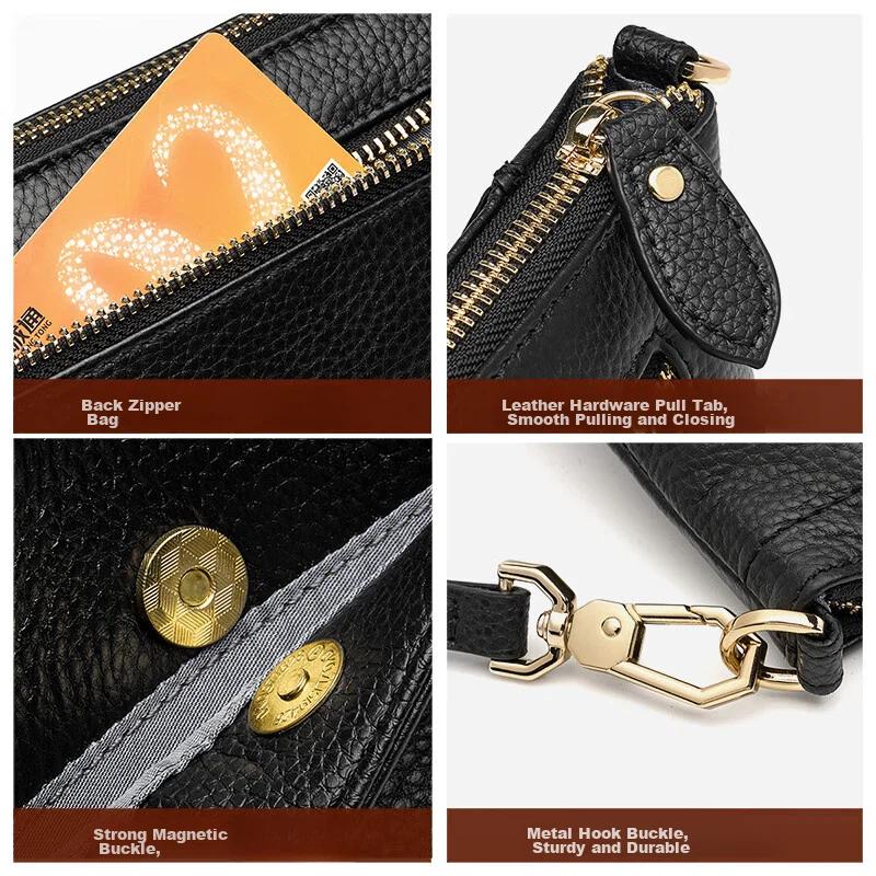 ZOOLER Crossbody-Tasche aus Narbenleder, Umhängetasche, Multifunktionale Clutch, Schwarz