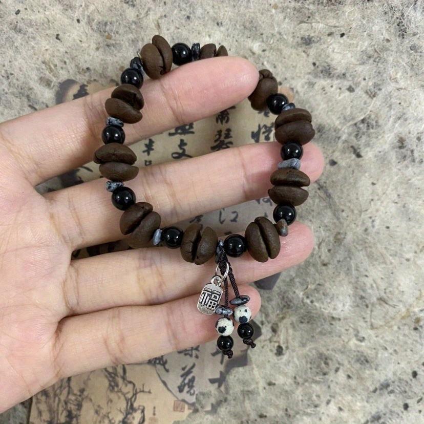 Coffee bean bestseller bracelet, original Chinese style, simple and versatile synthetic natural stone, niche small Fu brand pendant for couples