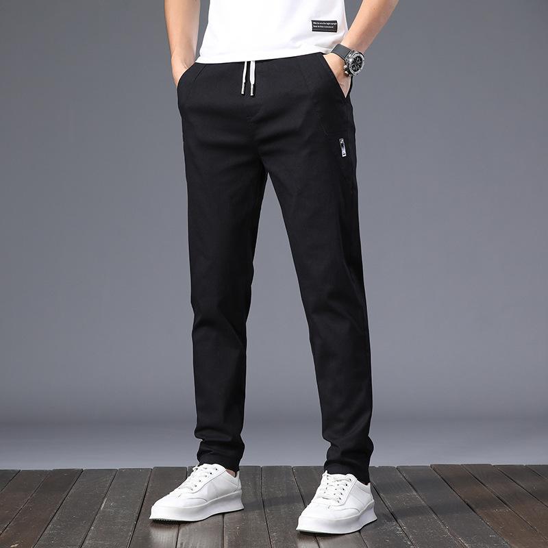 Men's Casual Trousers - Summer Lightweight New Style Straight-Leg Trousers Korean-Style Trendy Slim-Fit Elastic Waistband Stretch Trousers