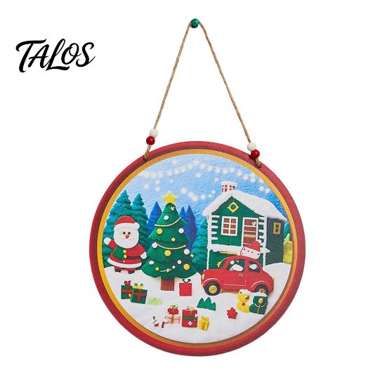 Wood Seasonal Ornaments Wooden Christmas Hanging Decoration, Rustic Santa Claus Snowman Gnome Red Truck Decorations Ornament, Window Wall Decor