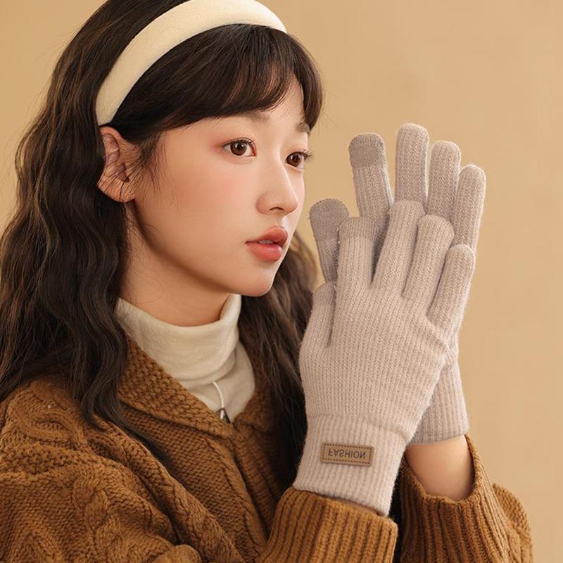 Winter Knitted Wool Gloves For Couples Maillard Thickened Warm Cold-Proof Students Outdoor Cycling Touch Screen