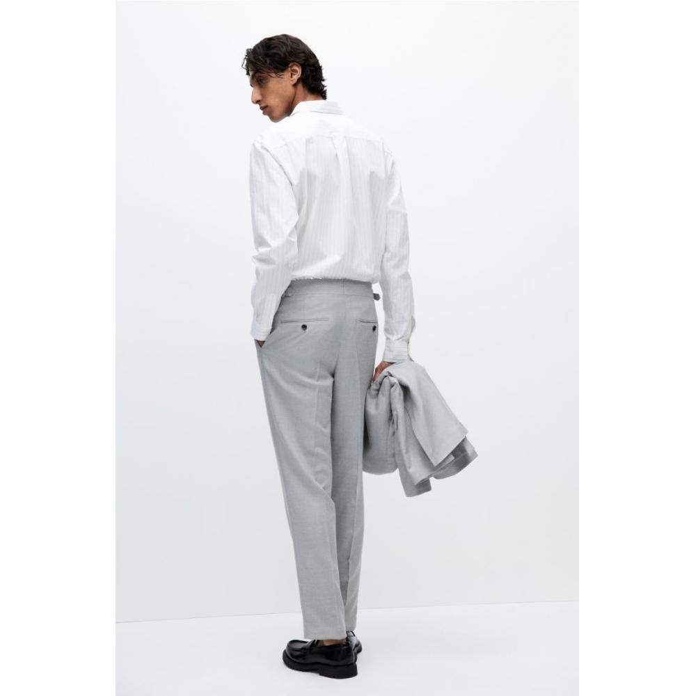 H M Wool Blend Pants Regular Fit Grey