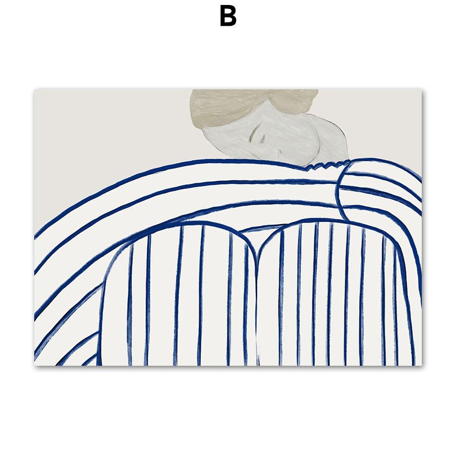 Abstract Geometry Curve Striped Girl Posters And Prints Wall Art Canvas Painting For Living Room Scandinavian Decorative Picture