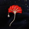 Bo Xin Yun High-End Red Ginkgo Leaf Brooch with Zircon Rose Flower