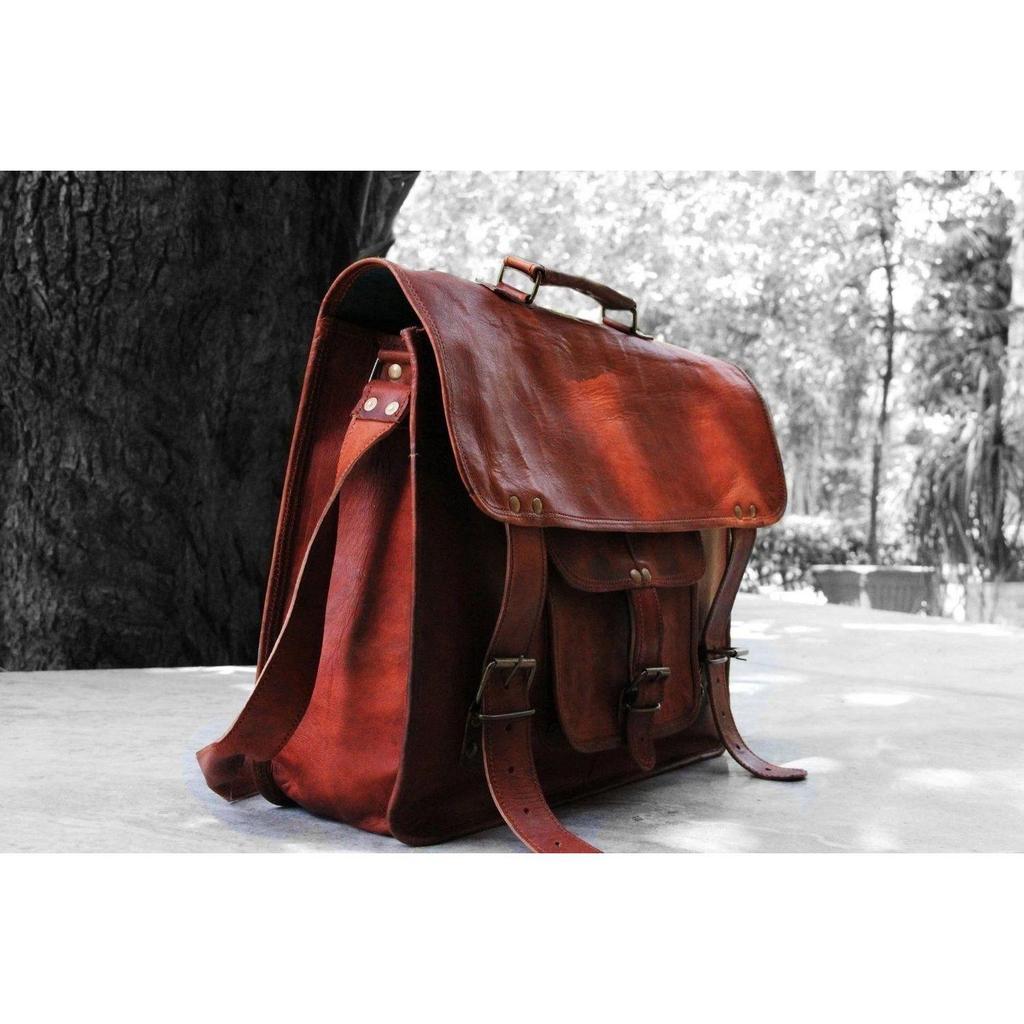 Laptop Bag Briefcase Men's Goat S Vintage Brown Leather Messenger Bag Shoulder