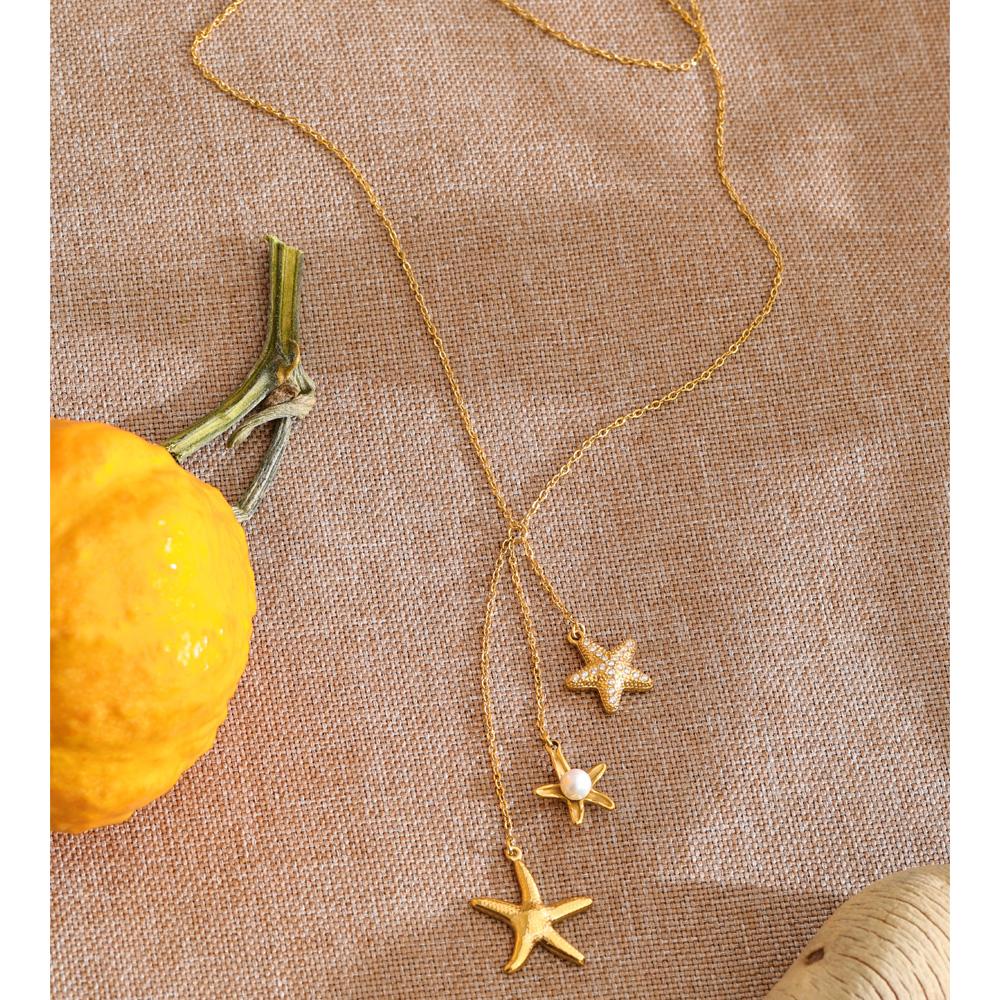 Eetit Ocean Series Stainless Steel Zircon Pearl Starfish Shell Chain Charm Drop Necklace 2026 Summer Arrivals Chic Jewelry Gift