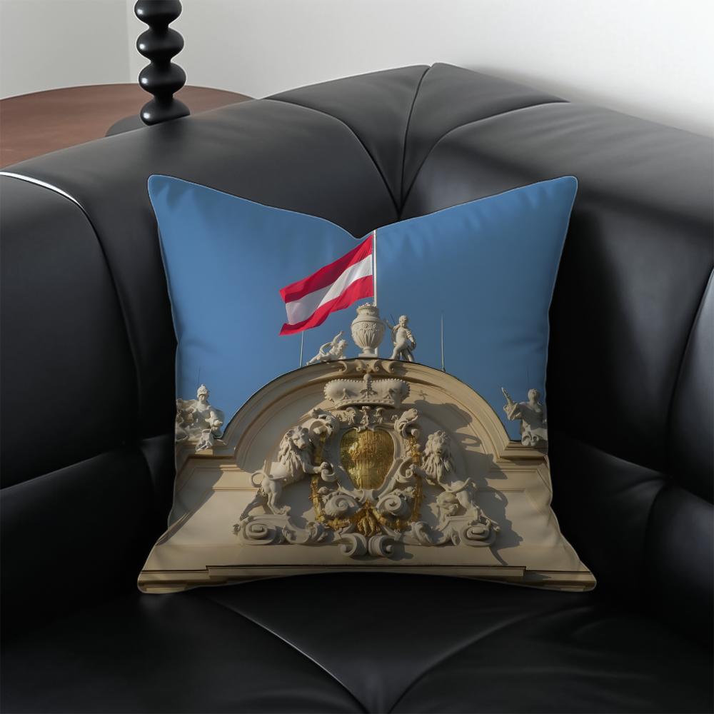 Honorary Proud AAustria FLAG Red Cushion Cover Pillow Case Antidustmite Invisible zipper silky plush cushion