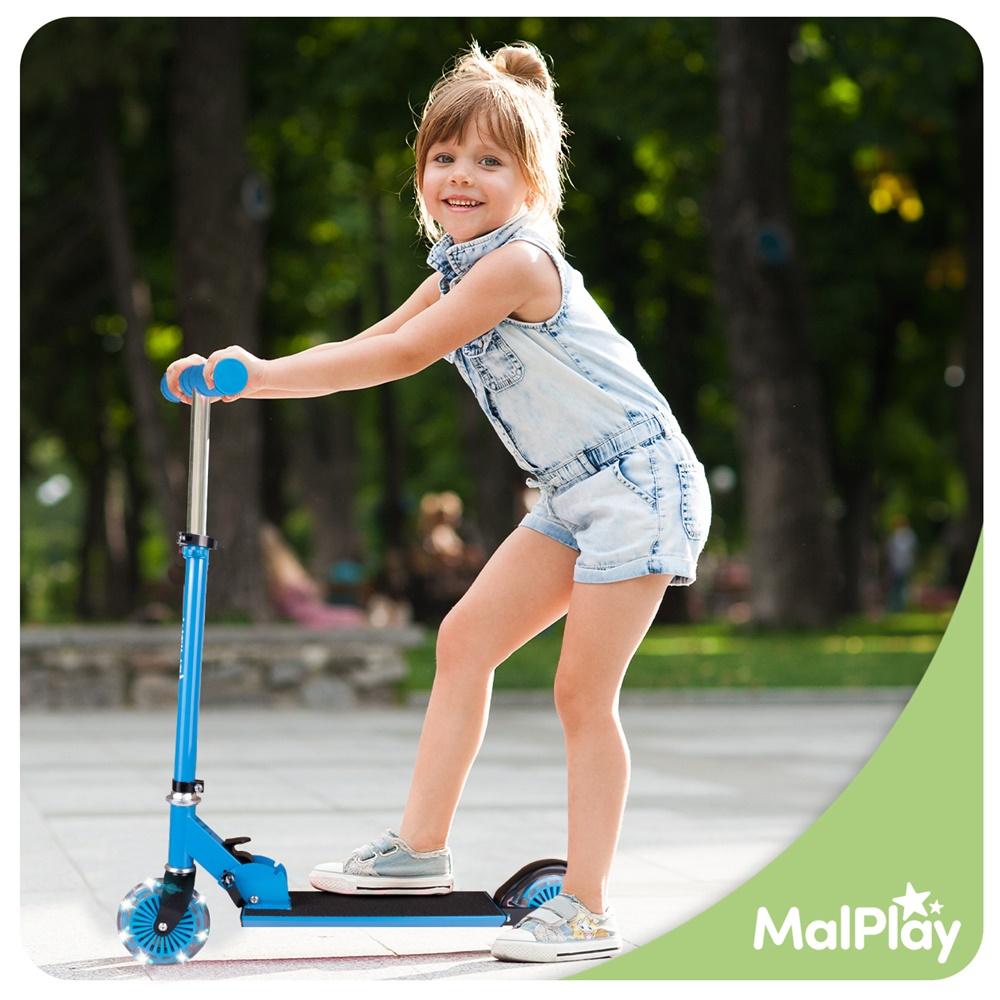 Blue 2-Wheeled Foldable Kids Scooter with LED Glowing Wheels