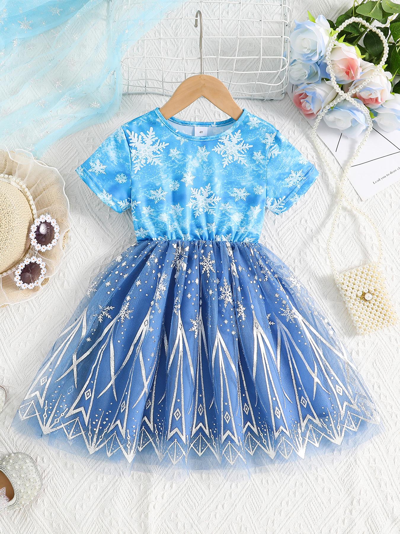 Dress Girls Blue Snowflake Tulle Summer Dress 4Y