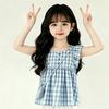 Girls Summer Plaid Cap Sleeve Top and Tiered Skirt Set