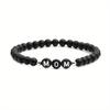 Natural Stone 6mm Beads Bracelet for Mom Mama Women Initial Letters Family Bless Bangles Mother's Day Gifts Jewelry Matte black