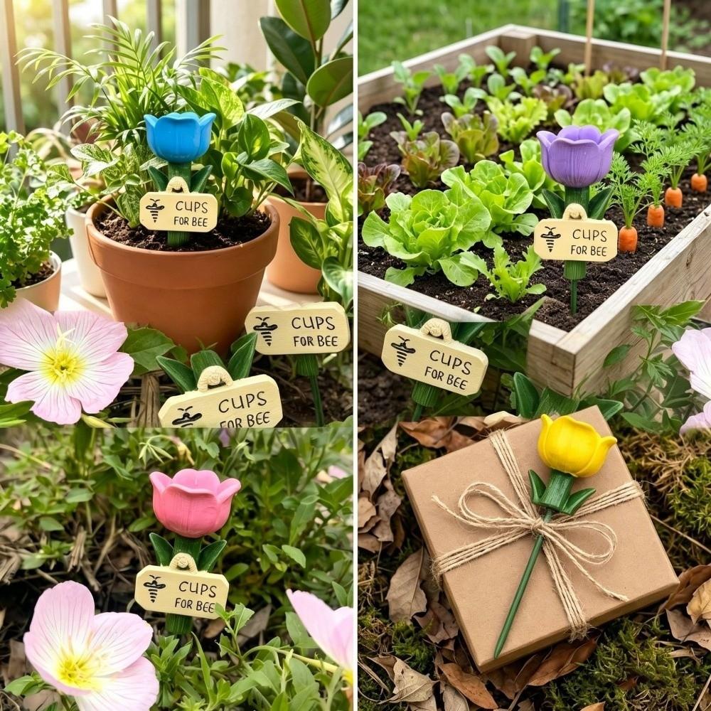 Resin Insect Drinking Cup Flower Shape Garden Decoration Bee Butterfly Water Dispenser  Patio