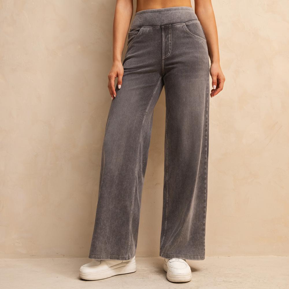 

Shascullfites Full-Length Wide Leg Jeans Stretch Cotton Light Grey Wash Casual Pants with Multiple Pockets Baggy Fit XL