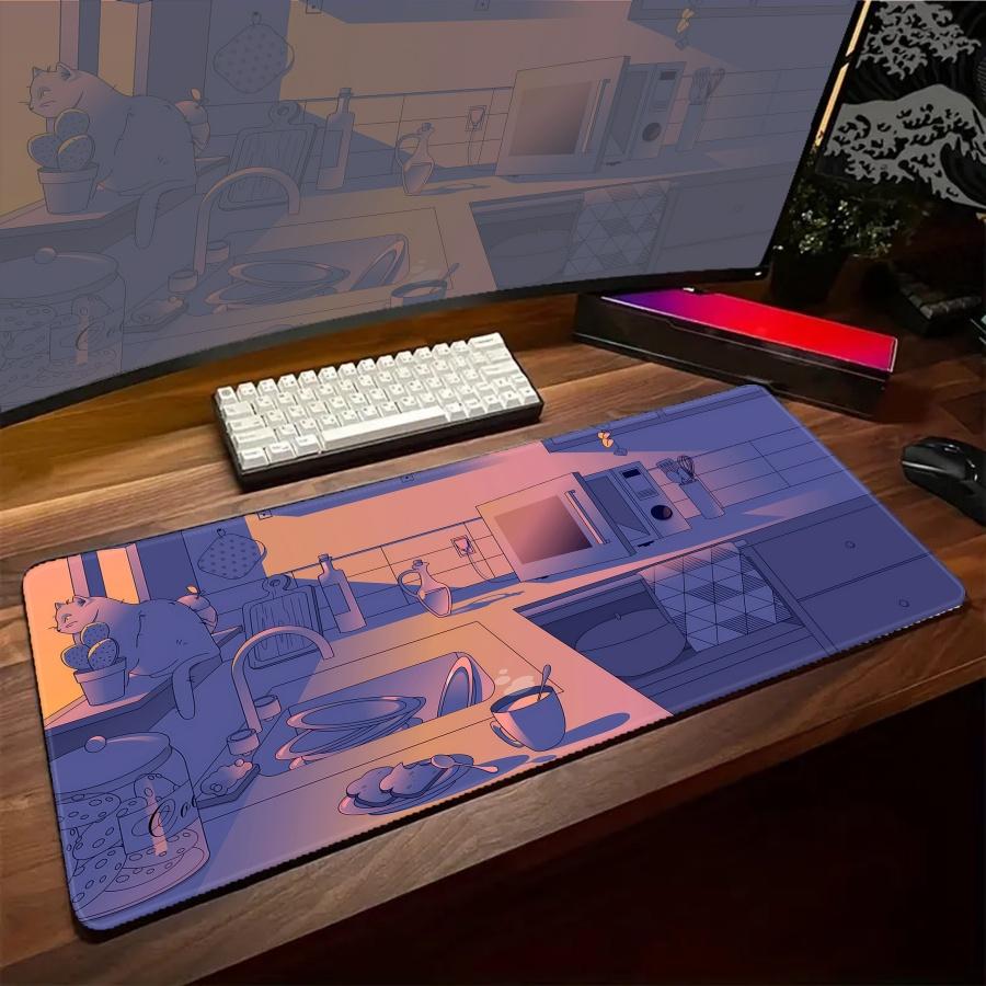 Mousepad Large Kawaii Cats Mouse Pad White XXL PC Gamer Gaming Desk Mat Setup Office Computer Big Accessories Desk Mousepads