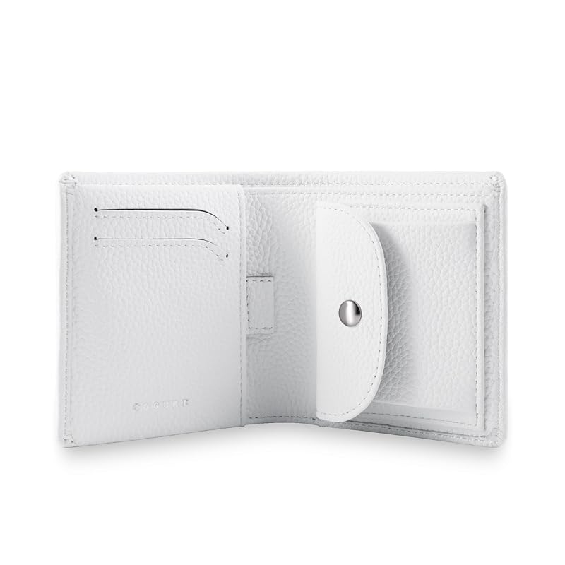 

[COGURE] Kogre wallet bi-fold mini wallet genuine leather shrink calf leather wallet coin purse card holder unisex with gift box COPM07-White white