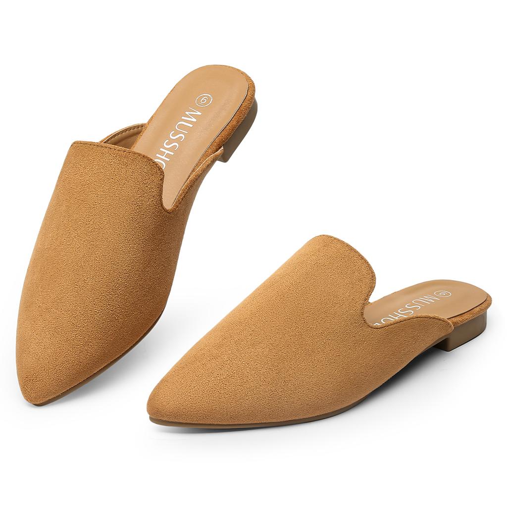 Günlük Düz Yazlık Terlikler Slaytlar Loafer'lar Kadın Mule Sivri Burun Düz Slaytlar Siyah Yumuşak Deri Ayakkabılar Mules Terlikler